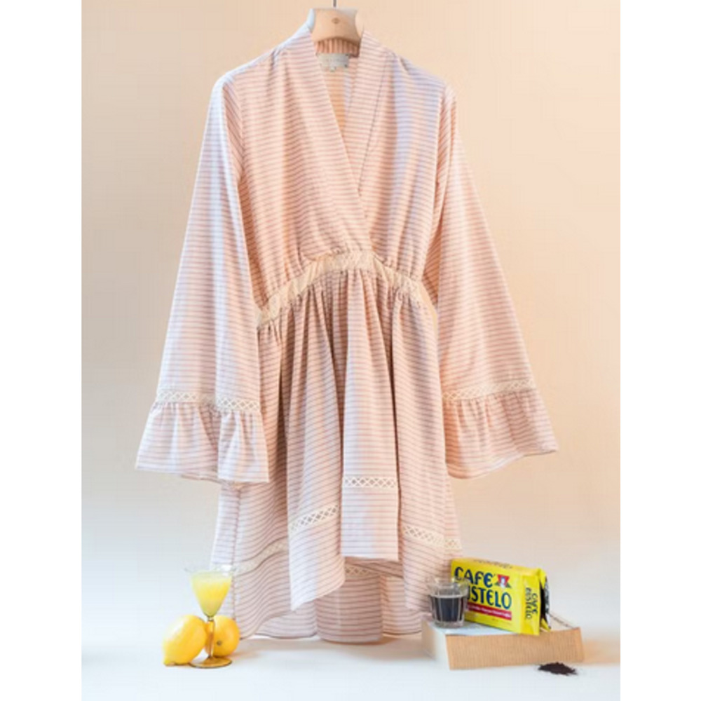 ARJE The Devon Striped Cotton Dress In Pink sz S $845 Rust and Natural Stripes